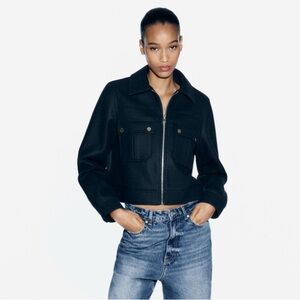 Zara Cropped Soft Jacket XS navy blue nwt